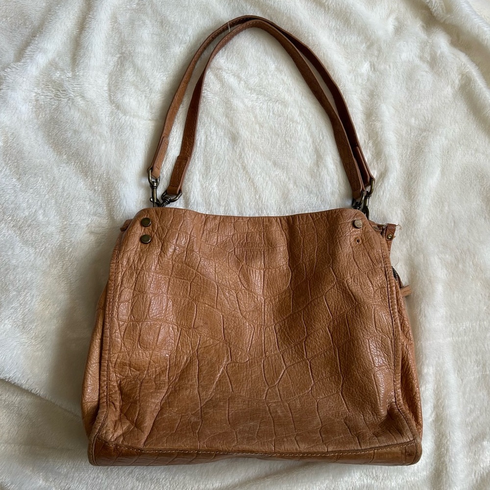 American Leather Co. Lenox Croc Brown Leather Triple Entry Satchel Purse